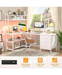 59'' W L-Shaped Computer Desk with Tall Hutch,Corner