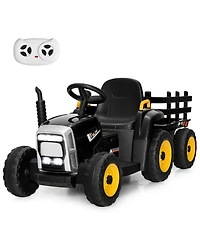 12V Kids Ride On Tractor with Trailer Ground Loader w/ Rc & Lights
