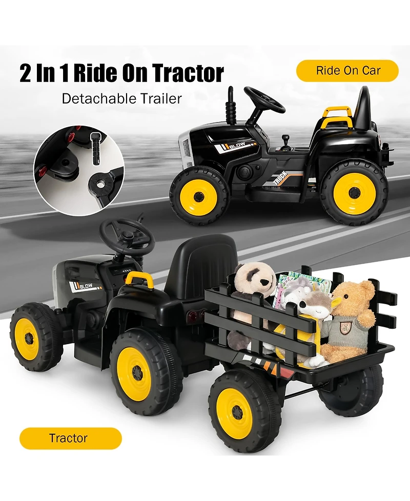 12V Kids Ride On Tractor with Trailer Ground Loader w/ Rc & Lights