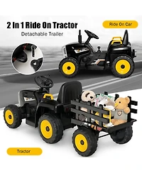 12V Kids Ride On Tractor with Trailer Ground Loader w/ Rc & Lights