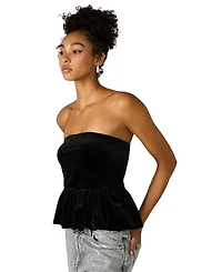 Steve Madden Women's Tessae Velvet Strapless Bubble Hem Tube Top