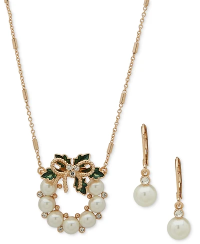 Anne Klein 2-Pc. Imitation Pearl and Enamel Wreath Pendant Necklace and Earrings Set