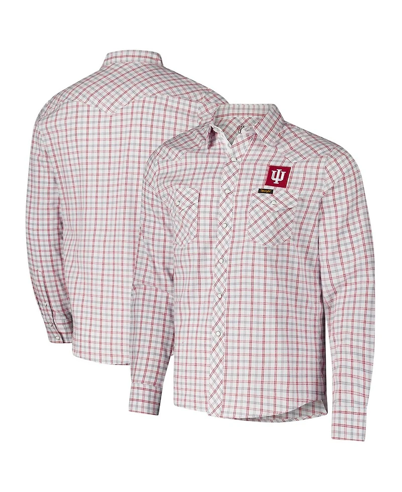Colosseum Men's x Wrangler White Indiana Hoosiers Plaid Window Pane Long Sleeve Full-Snap Shirt
