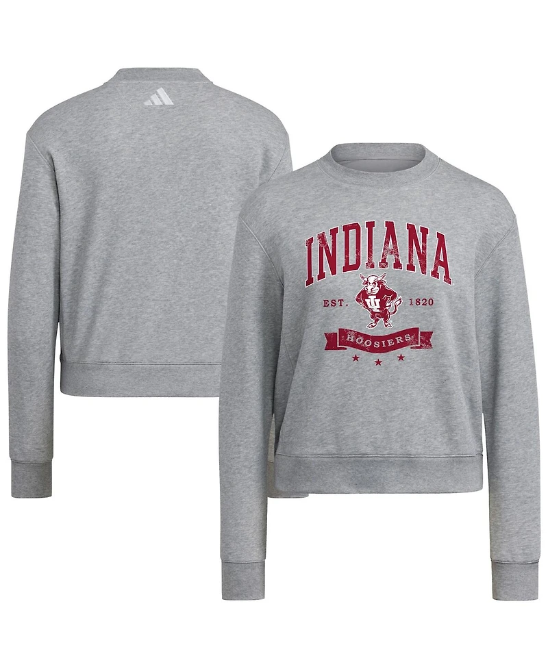 Adidas Women's Gray Indiana Hoosiers Pullover Crewneck Sweatshirt