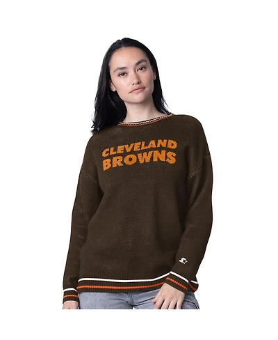 Starter Women's Brown Cleveland Browns Oversized On the Ball Intarsia Knit Pullover Sweater