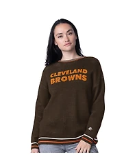 Starter Women's Brown Cleveland Browns Oversized On the Ball Intarsia Knit Pullover Sweater