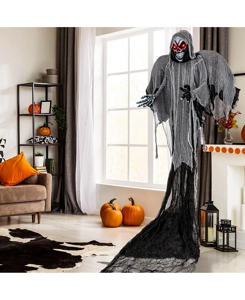 12.1 Ft Hanging Halloween Decoration Skeleton Ghost with Flickering Red Eyes