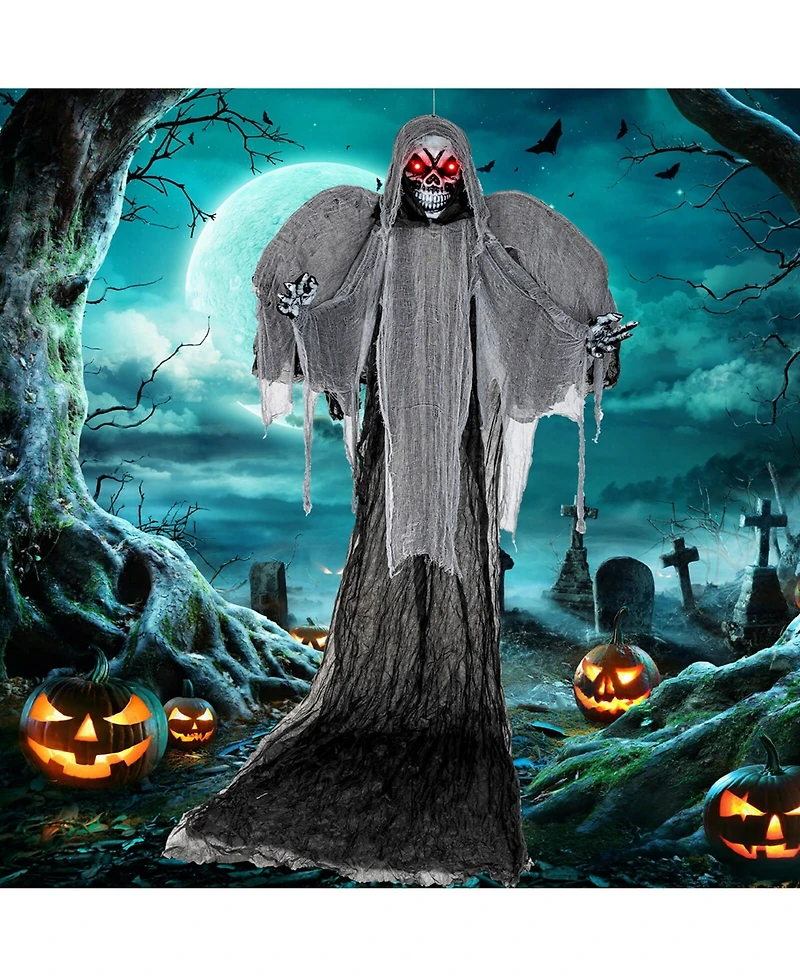 12.1 Ft Hanging Halloween Decoration Skeleton Ghost with Flickering Red Eyes