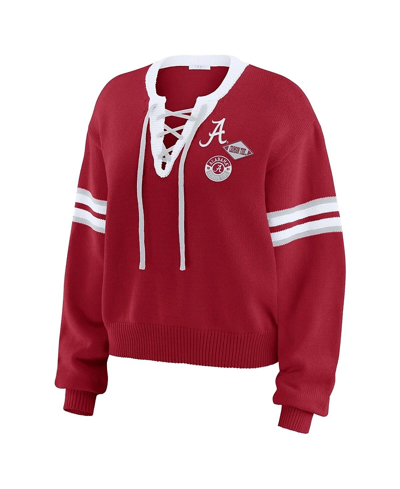 Wear by Erin Andrews Women's Crimson Alabama Tide Lace-Up Pullover Sweater