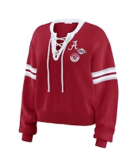 Wear by Erin Andrews Women's Crimson Alabama Tide Lace-Up Pullover Sweater