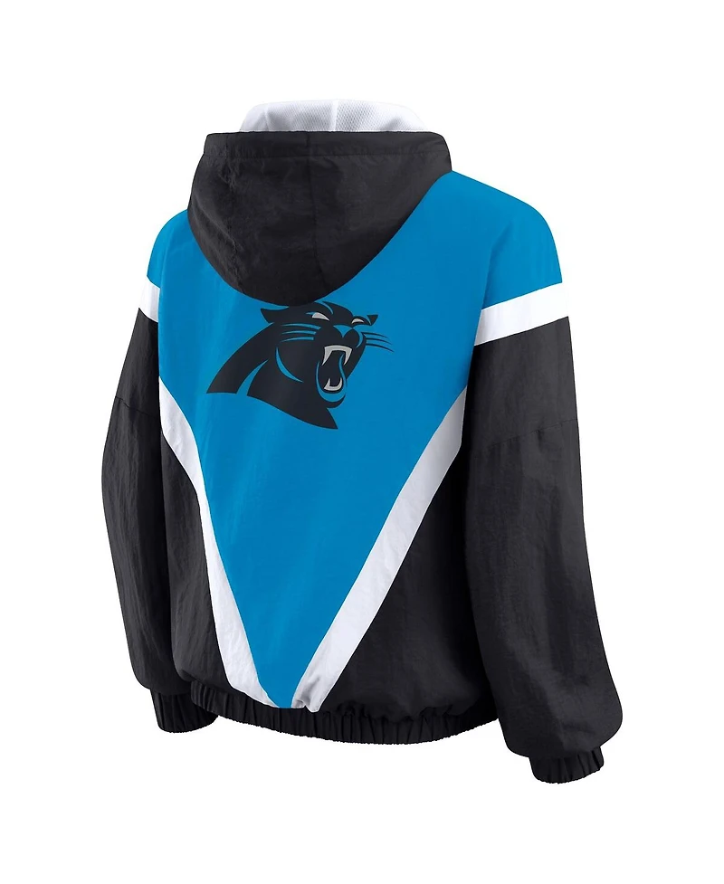 Wear by Erin Andrews Women's Blue/Black Carolina Panthers Retro Crinkle Full-Zip Hoodie Windbreaker Jacket