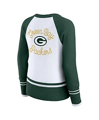 Wear by Erin Andrews Women's White/Green Green Bay Packers Color Block Raglan Sweater