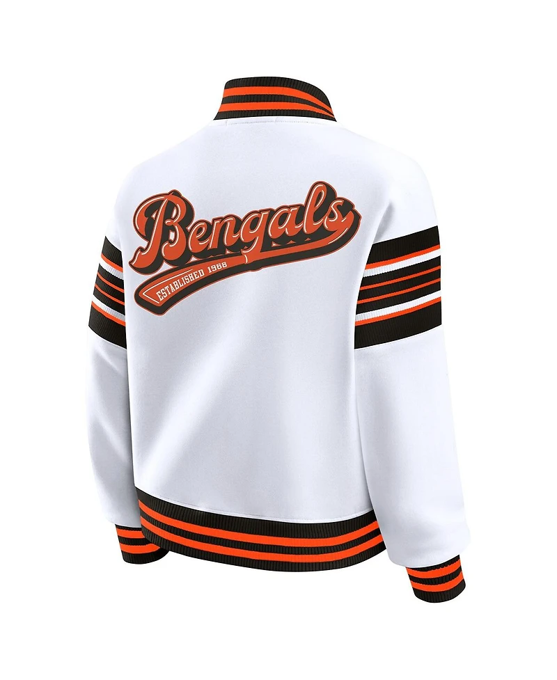 Wear by Erin Andrews Women's White Cincinnati Bengals Full-Snap Fleece Sweatshirt Jacket