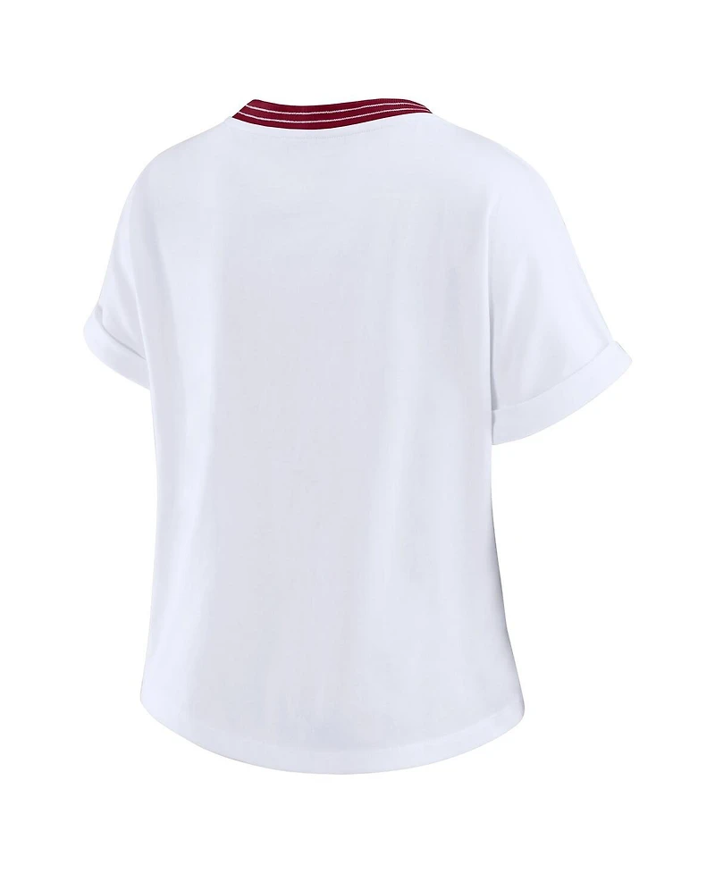 Wear by Erin Andrews Women's White Washington Commanders Cropped Center Stripe Dolman T-Shirt
