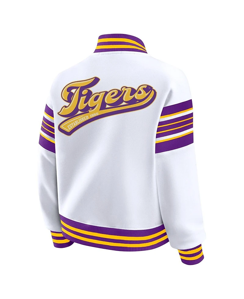 Wear by Erin Andrews Women's White/Purple Lsu Tigers Satin Stitch Full-Snap Fleece Sweatshirt Jacket