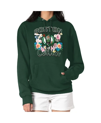 G-iii 4Her by Carl Banks Women's Green Boston Celtics Flowers Team Logo Graphic Fleece Pullover Hoodie