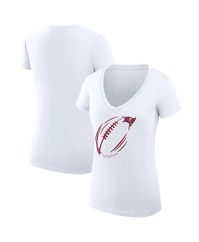 G-iii 4Her by Carl Banks Women's White Tampa Bay Buccaneers Super-Slim Fit Lightweight Subtle Football V-Neck T-Shirt