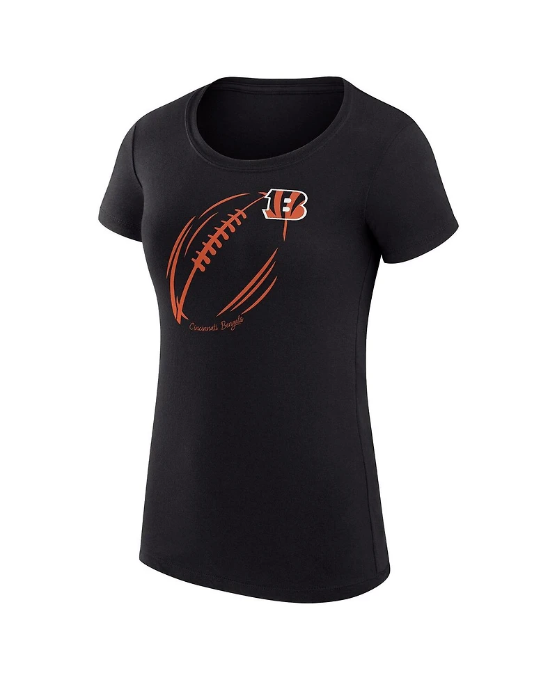 G-iii 4Her by Carl Banks Women's Black Cincinnati Bengals Super-Slim Fit Lightweight Subtle Football T-Shirt
