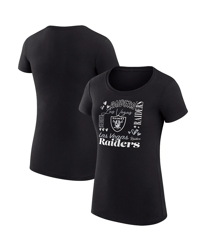 G-iii 4Her by Carl Banks Women's Black Las Vegas Raiders Super-Slim Fit Lightweight Collage Team T-Shirt