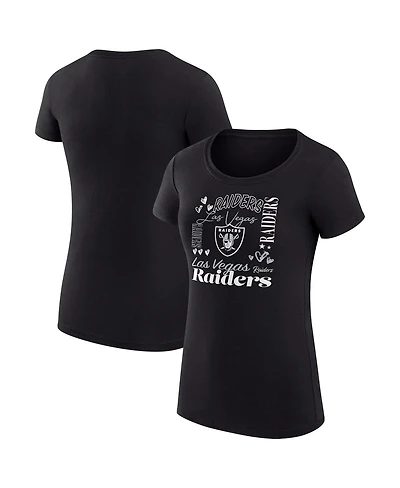 G-iii 4Her by Carl Banks Women's Black Las Vegas Raiders Super-Slim Fit Lightweight Collage Team T-Shirt