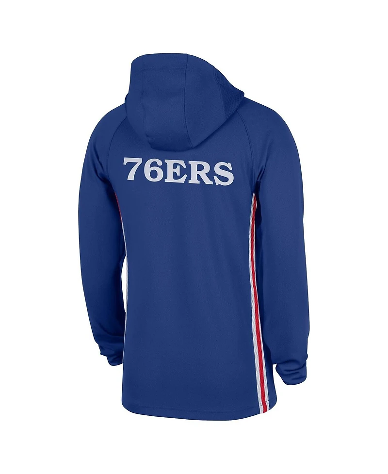 Nike Men's Blue Philadelphia 76ers Authentic on Court Zone Quarter-Zip Dri-fit Hoodie Jacket