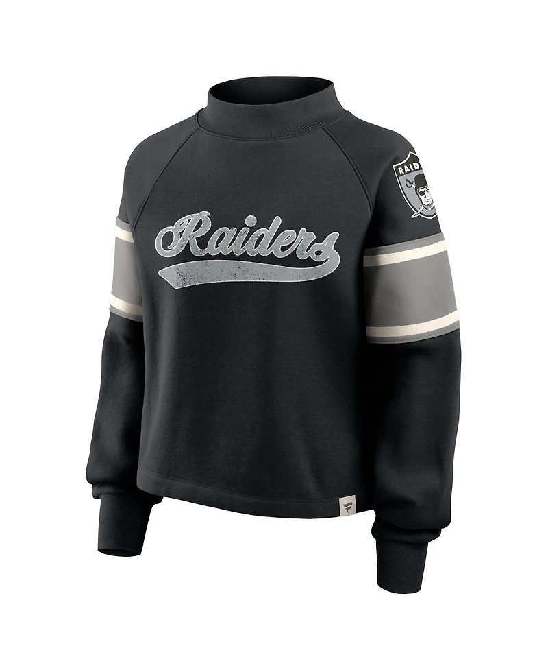 Fanatics Women's Black Las Vegas Raiders Oversized Hometown Toss Sweep Mock Neck Pullover Top