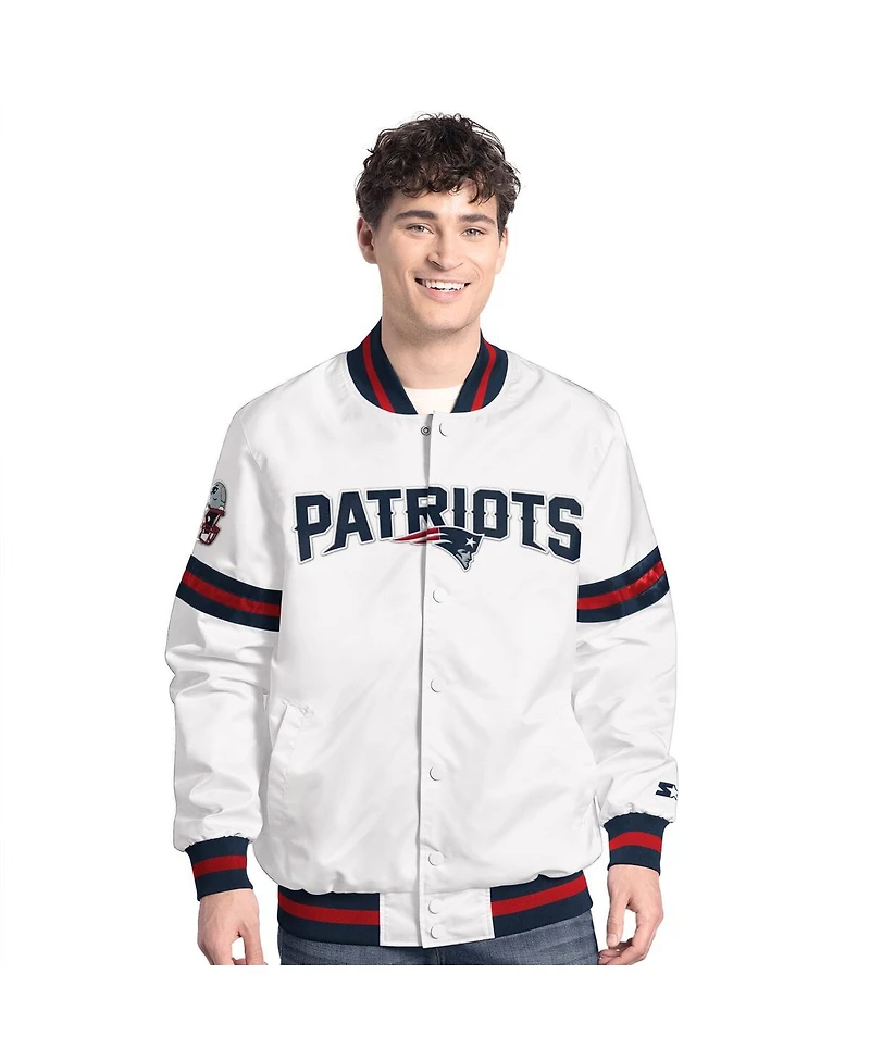 Starter Men's White New England Patriots Scout Full-Snap Varsity Jacket