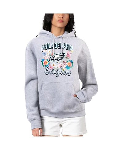 G-iii 4Her by Carl Banks Women's Heather Gray Philadelphia Eagles Flowers Team Logo Graphic Fleece Pullover Hoodie