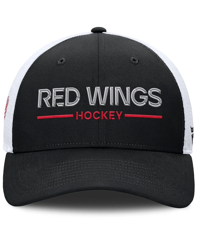 Fanatics Men's Black/White Detroit Red Wings Authentic Pro Rink Lockup Adjustable Trucker Hat