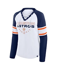 Fanatics Women's White/Navy Houston Astros Blitz Package Raglan Lace-Up V-Neck Long Sleeve T-Shirt