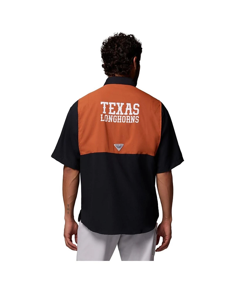 Columbia Men's Black Texas Longhorns Tamiami Color Block Omni-Shade Button-Down Shirt