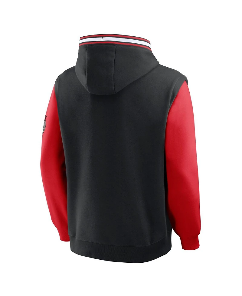 Fanatics Men's Black/Red Portland Trail Blazers Half Court Shot Clock Fastbreak Hoodie