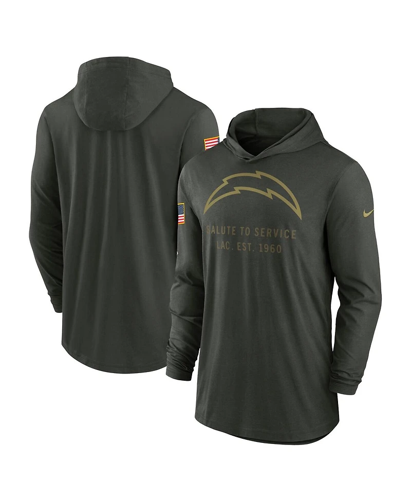 Nike Men's Forest Green Los Angeles Chargers 2025 Salute to Service Sideline Dri-fit Lightweight Hooded Pullover Hoodie