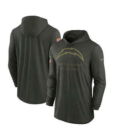 Nike Men's Forest Green Los Angeles Chargers 2025 Salute to Service Sideline Dri-fit Lightweight Hooded Pullover Hoodie