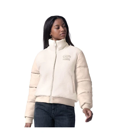 G-iii 4Her by Carl Banks Women's Cream Green Bay Packers Cheerleader Sherpa Full-Zip Jacket