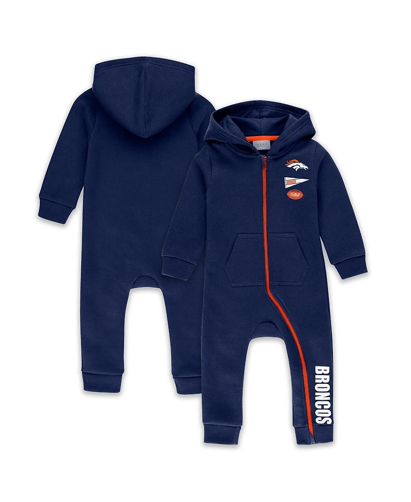 Wear by Erin Andrews Baby Boys and Girls Navy Denver Broncos Hooded Fleece Coverall