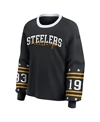 Wear by Erin Andrews Women's Black Pittsburgh Steelers Plus Sport Long-Sleeve T-Shirt