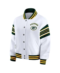 Wear by Erin Andrews Women's White Green Bay Packers Plus Full-Snap Fleece Sweatshirt Jacket