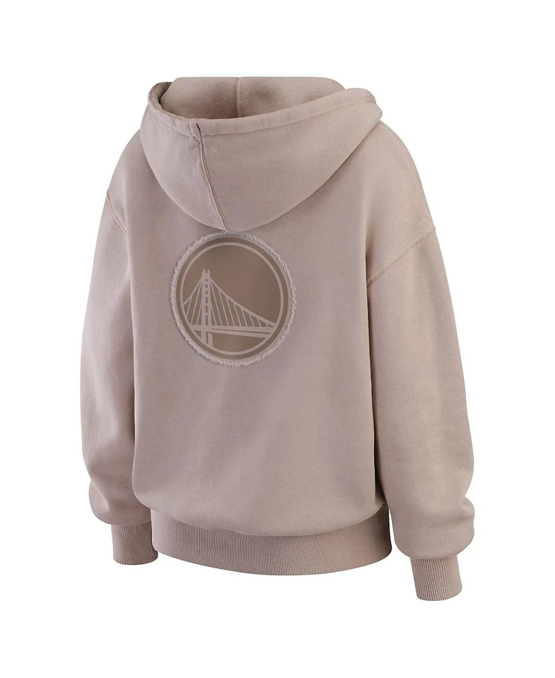 Wear by Erin Andrews Women's Tan Golden State Warriors Washed Pullover Crewdie Hoodie