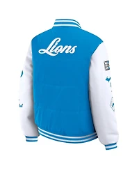 Wear by Erin Andrews Women's Blue Detroit Lions Varsity Full-Snap Puffer Jacket