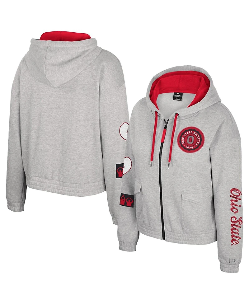 Colosseum Women's Gray Ohio State Buckeyes Alfie Full-Zip Hoodie Jacket