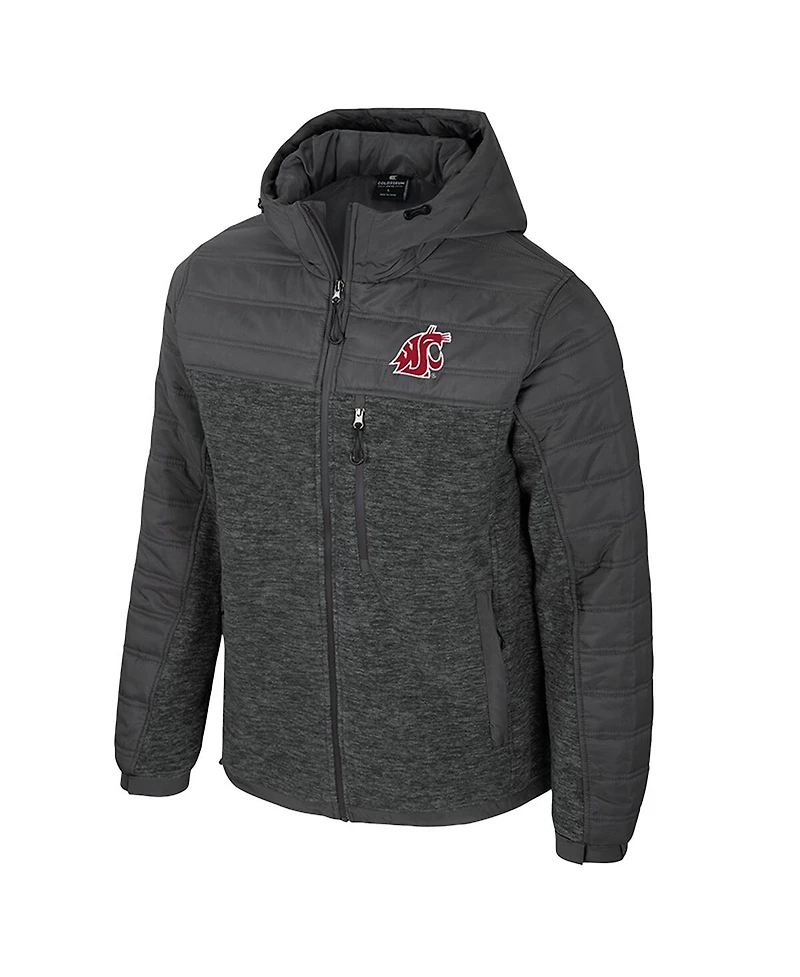 Colosseum Men's Charcoal Washington State Cougars Nightman Full-Zip Hoodie Puffer Jacket