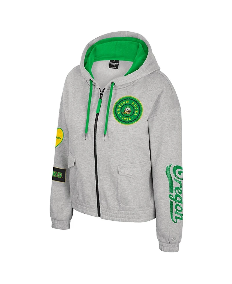 Colosseum Women's Gray Oregon Ducks Alfie Full-Zip Hoodie Jacket
