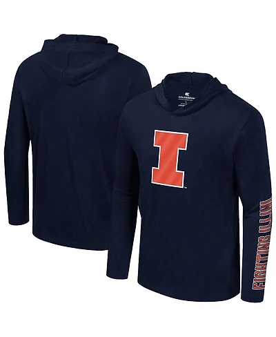 Colosseum Men's Navy Illinois Fighting Illini Color Pop Active Blend 2-Hit Long-Sleeve Hooded T-Shirt