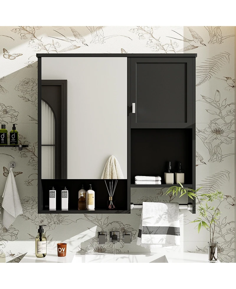 Casainc 29'' x 28'' Wall Mounted Bathroom Medicine Cabinet with Mirror & Towel Bar