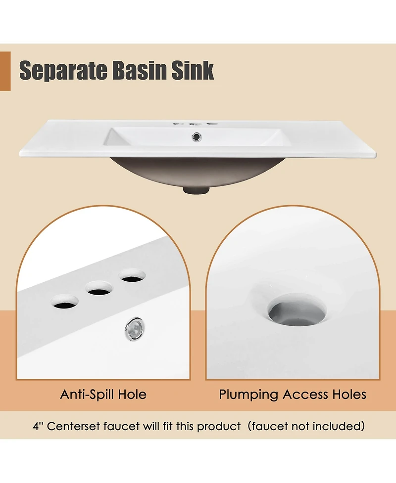 Casainc 36'' Bathroom Vanity with Top Sink, Mirror Cabinet Towel Bar, 2 Doors & 6 Drawers