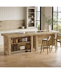 Tribesigns 55 Inches Kitchen Island with Storage, 3-Tier Farmhouse Wooden Stationary Table, Rustic Brown