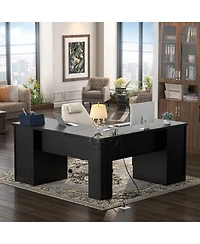 L Shaped Desk with Charging Station, Computer Workstation File Cabinet and Drawers for Office