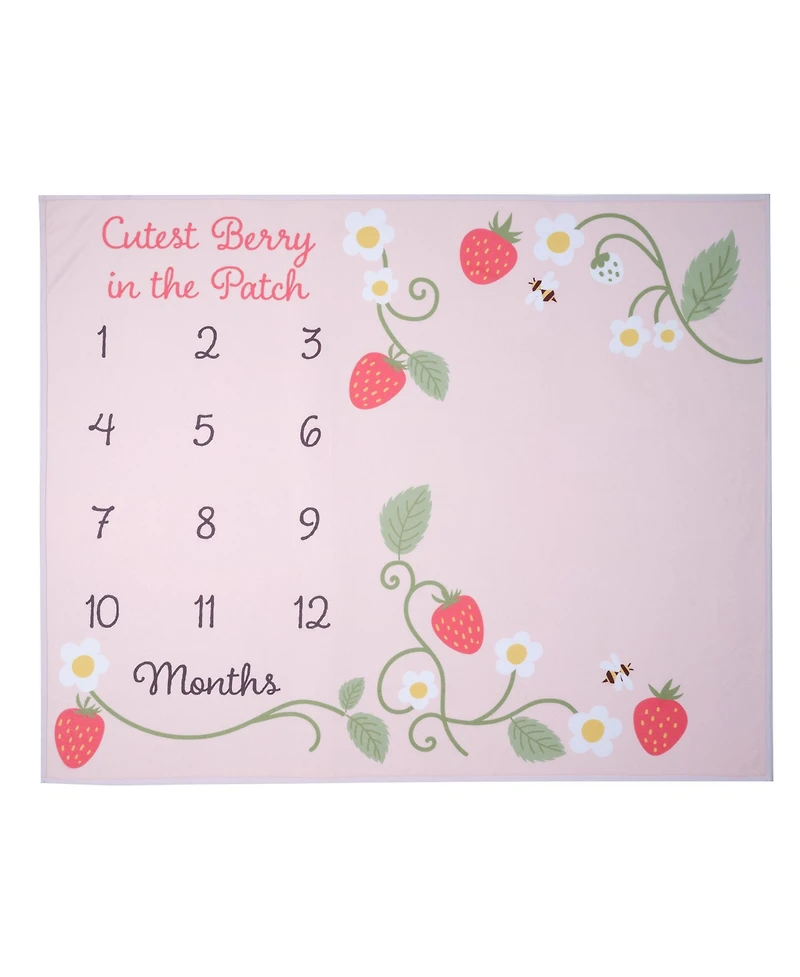 Lambs & Ivy Strawberry Patch Milestone Photo Opportunity Fleece Baby Blanket