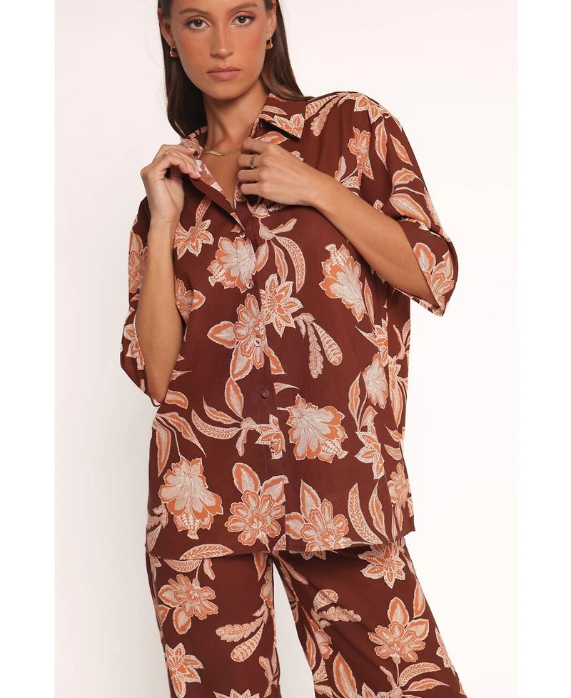 Petal and Pup Women's Samira Short Sleeve Shirt - Orange Floral